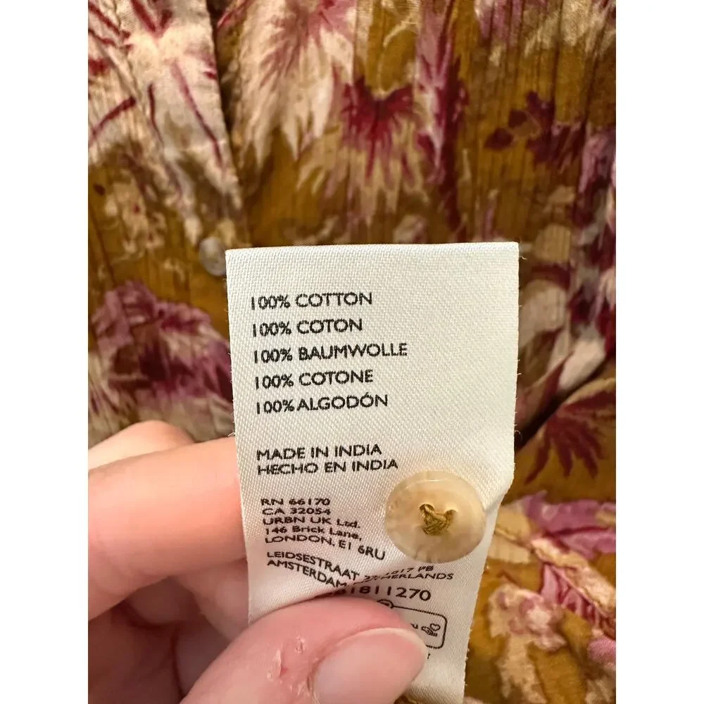ANTHROPOLOGIE | Pilcro Gold Floral Cotton Boho Short Sleeve Blouse Top | XS